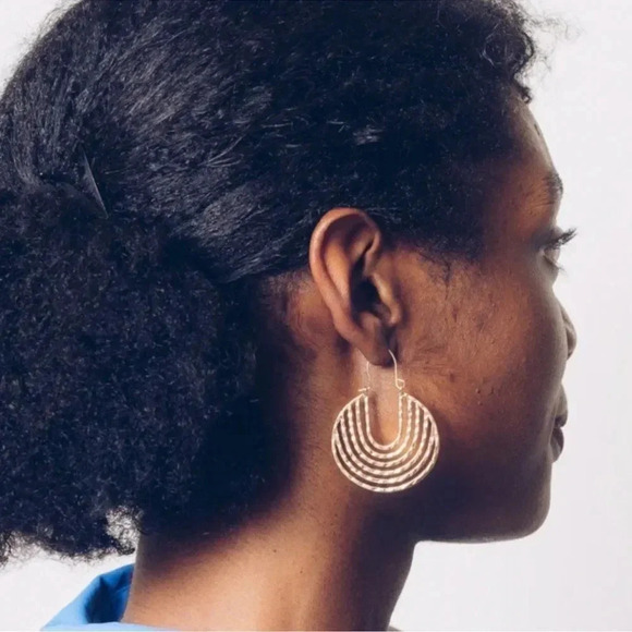 Gold Hammered Crescent Hoop Earring - Picture 6 of 16